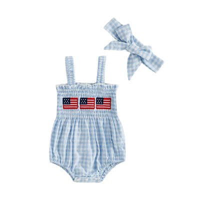 USA FLAGS Checkered Smocked Romper