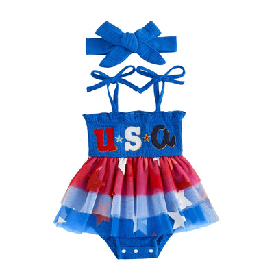 USA Smocked Star Romper