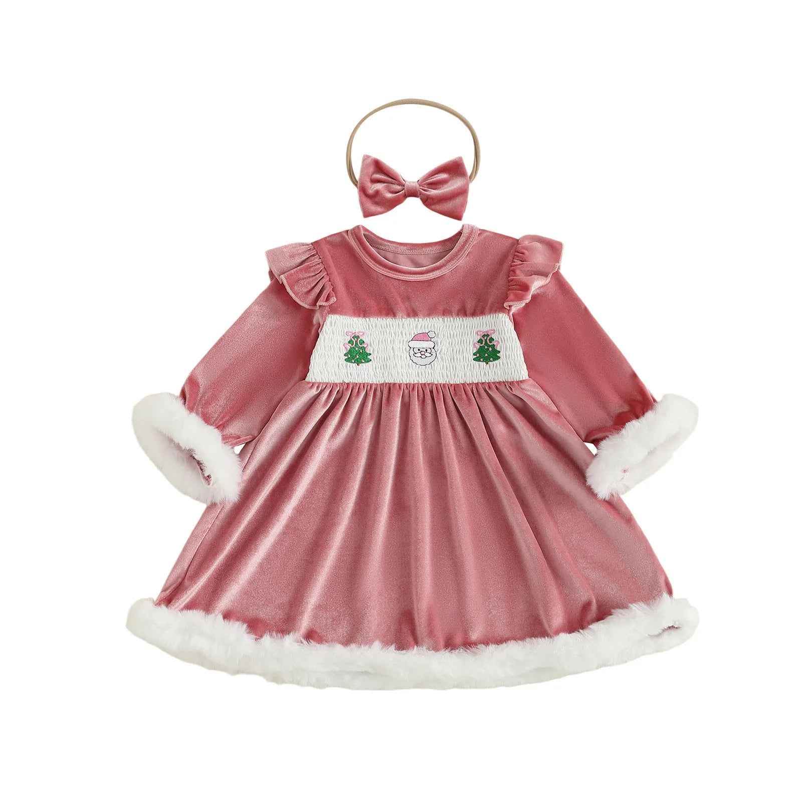 SANTA Velvet Dress with Headband