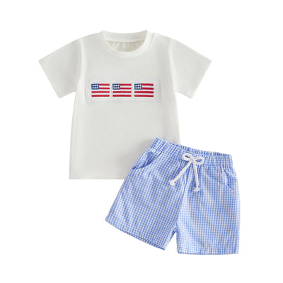 USA Flag Checkered Shorts Outfit