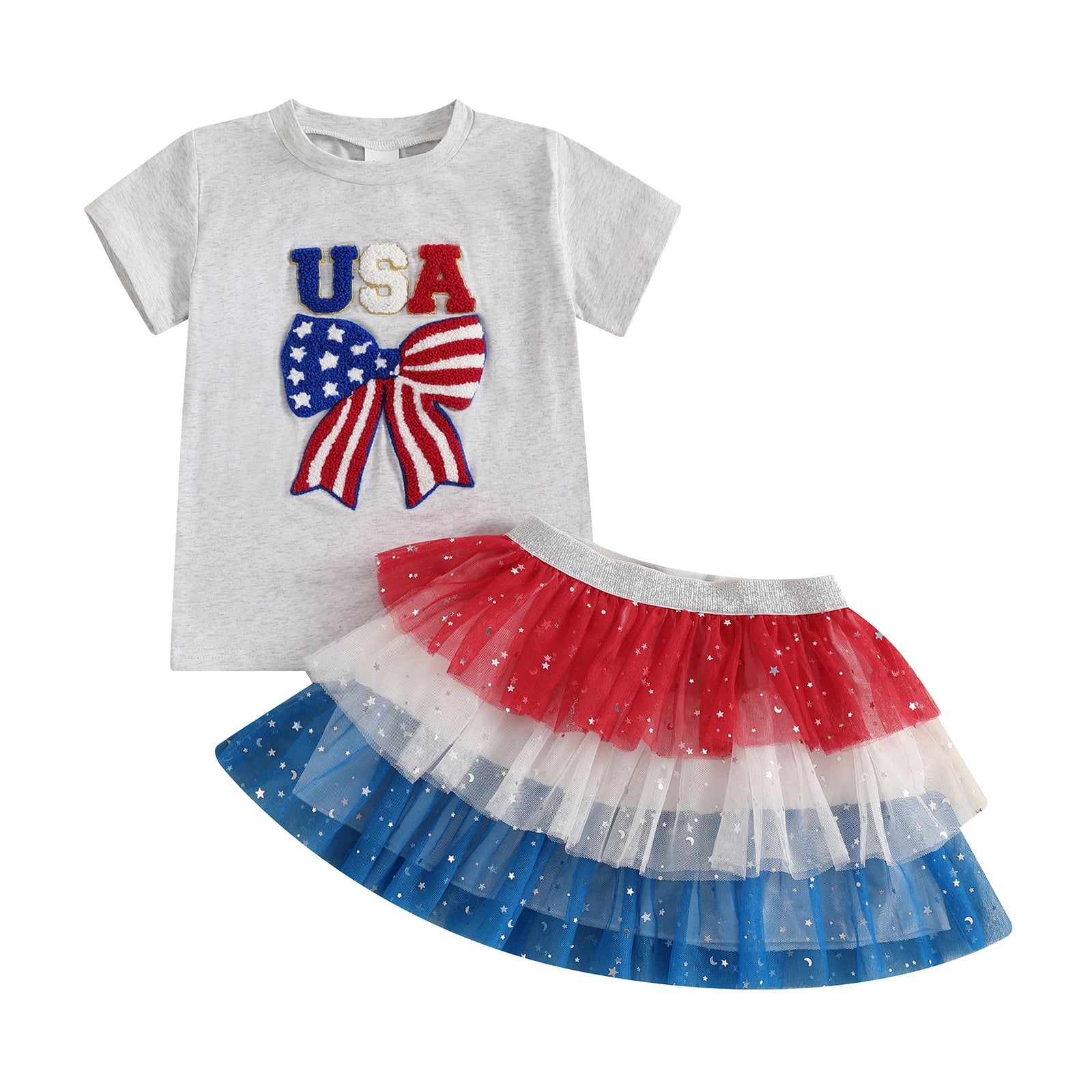 USA Layered Sparkling Skirt Outfit