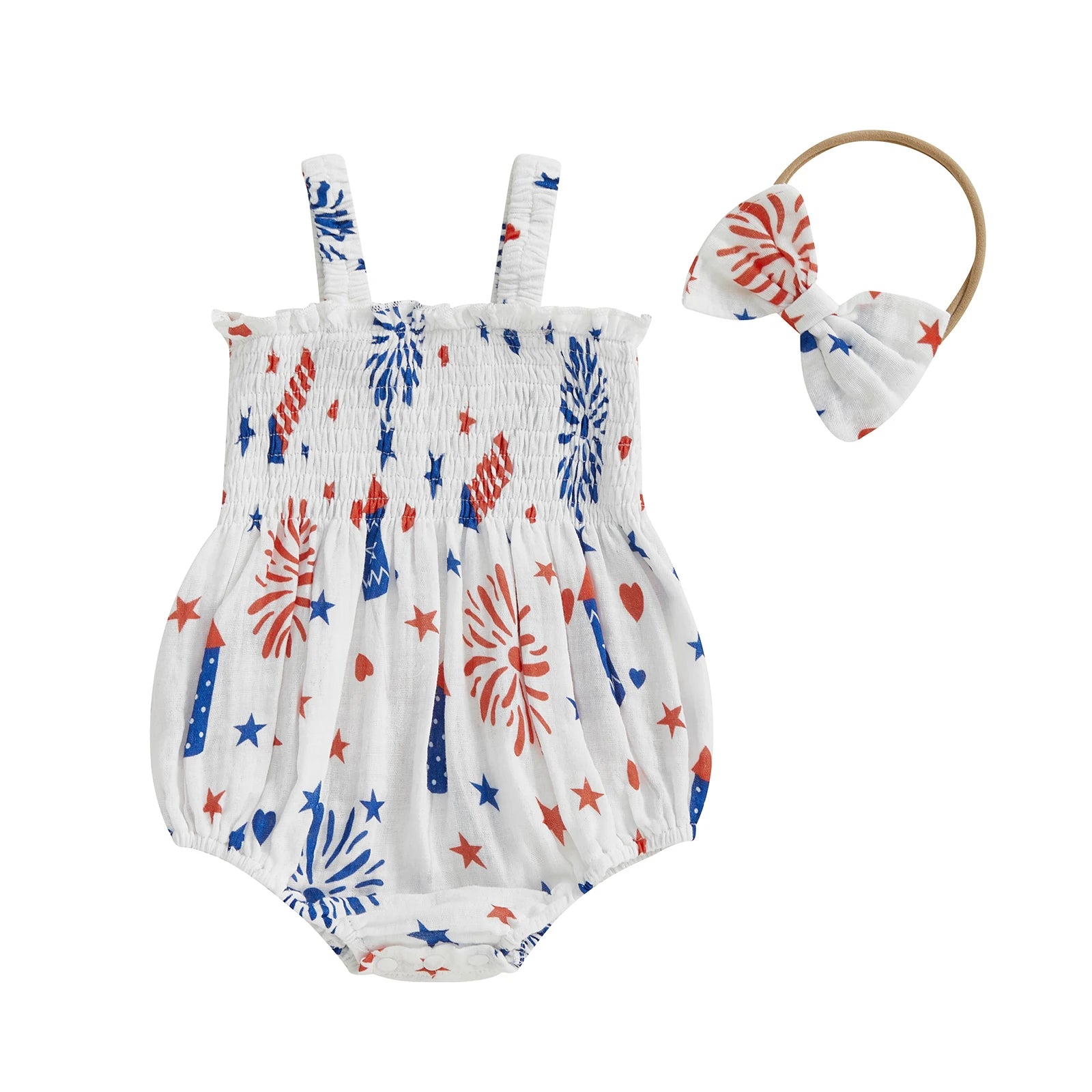 AMERICA Smocked Romper with Headband