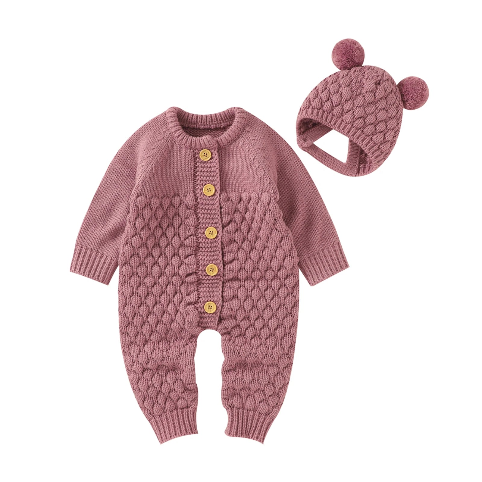 BABY BEAR Knitted Jumpsuit with Beanie