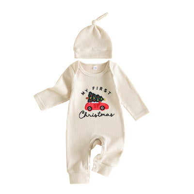 MY FIRST CHRISTMAS Car Ribbed Jumpsuit
