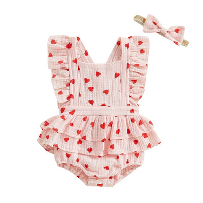 HEARTS & BOWTIES Ruffle Romper