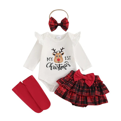 MY 1ST CHRISTMAS Plaid Ruffle Skirt Outfit