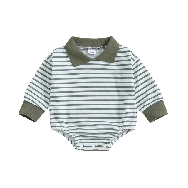 STRIPES Collared Long-Sleeve Onesie