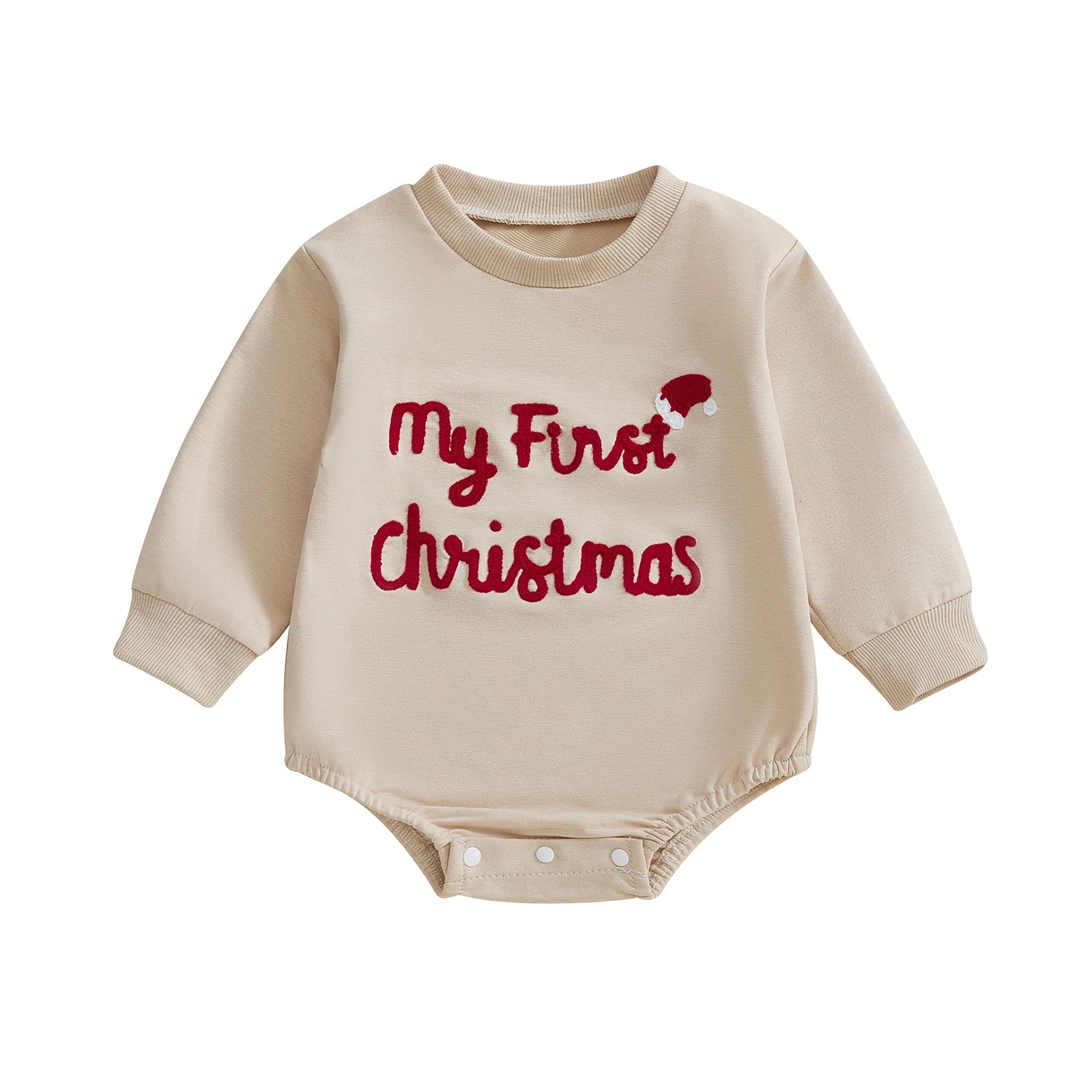 MY FIRST CHRISTMAS Khaki Long-Sleeve Onesie