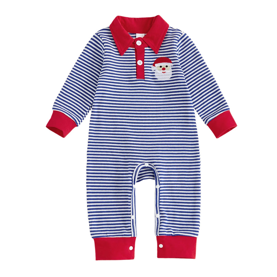 XMAS Striped Collar Jumpsuit