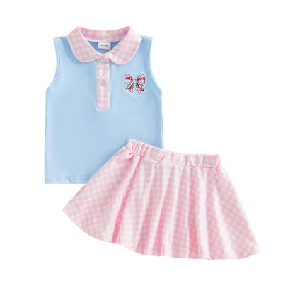 BASEBALL BOW Collar Skirt Outfit