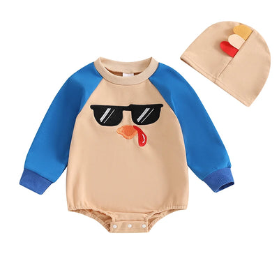 LITTLE TURKEY Long-Sleeve Romper with Beanie