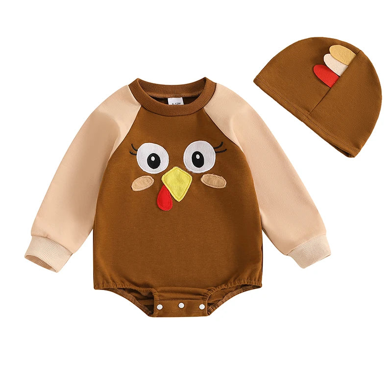 LITTLE TURKEY Long-Sleeve Romper with Beanie