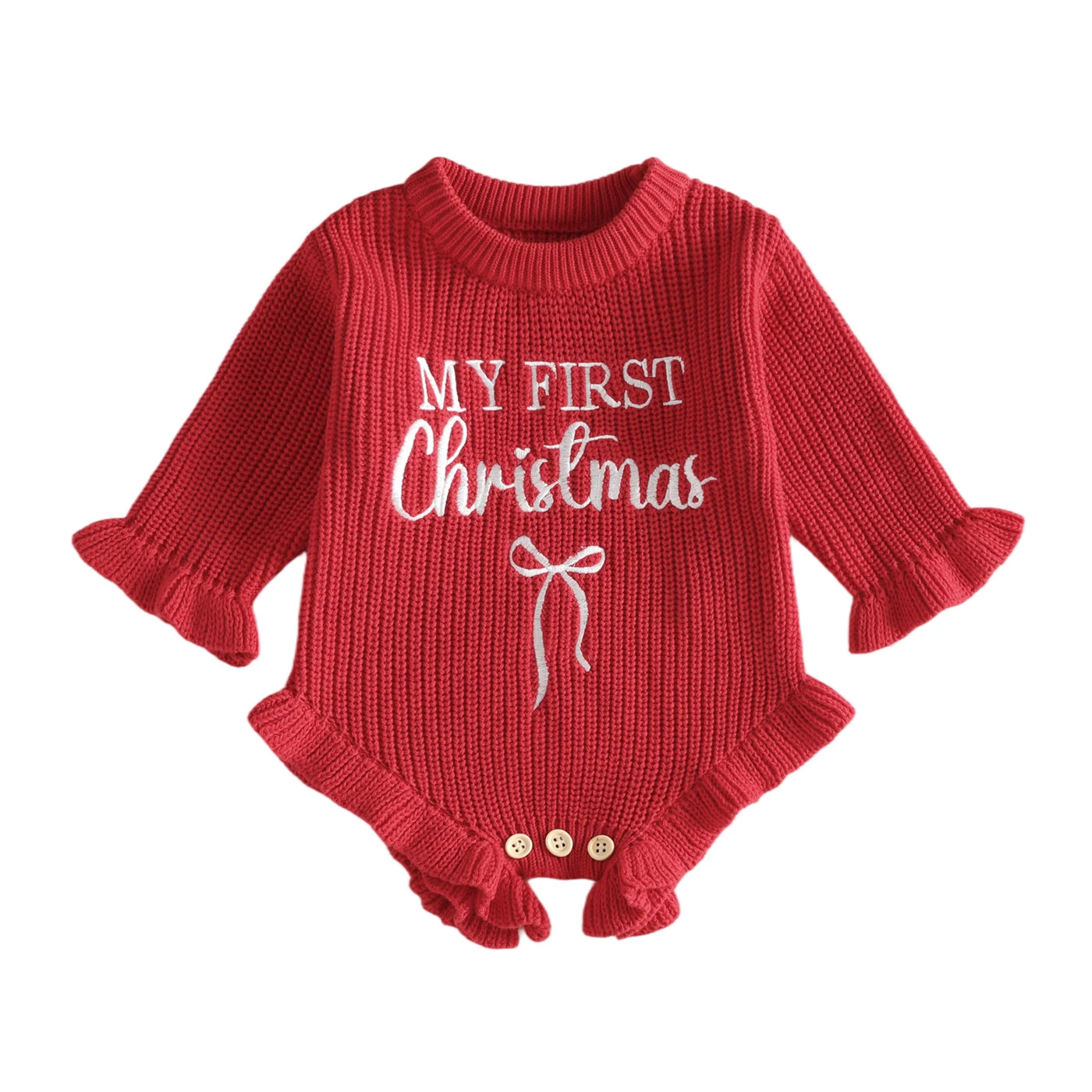 MY FIRST CHRISTMAS Knitted Ruffle Romper