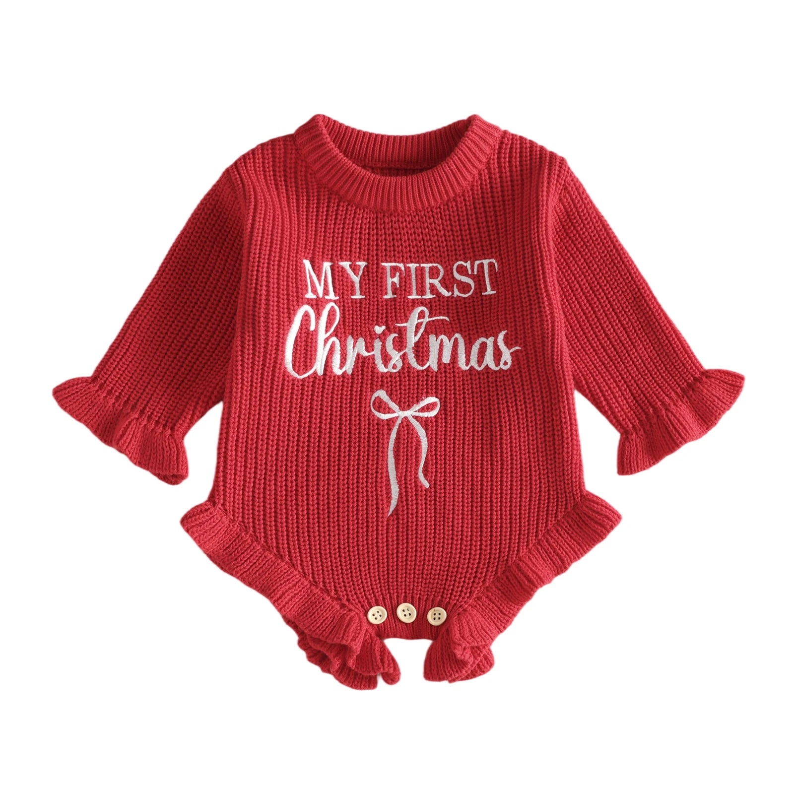 MY FIRST CHRISTMAS Knitted Ruffle Romper
