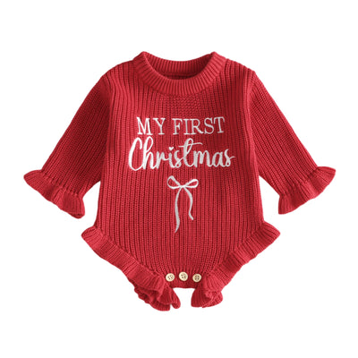 MY FIRST CHRISTMAS Knitted Ruffle Romper