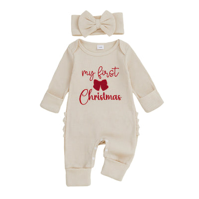 MY FIRST CHRISTMAS Waffle Knit Ruffle Jumpsuit