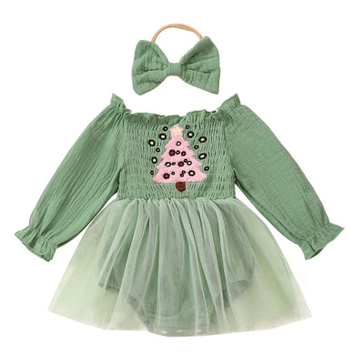 MY FIRST CHRISTMAS Smocked Tulle Romper Dress