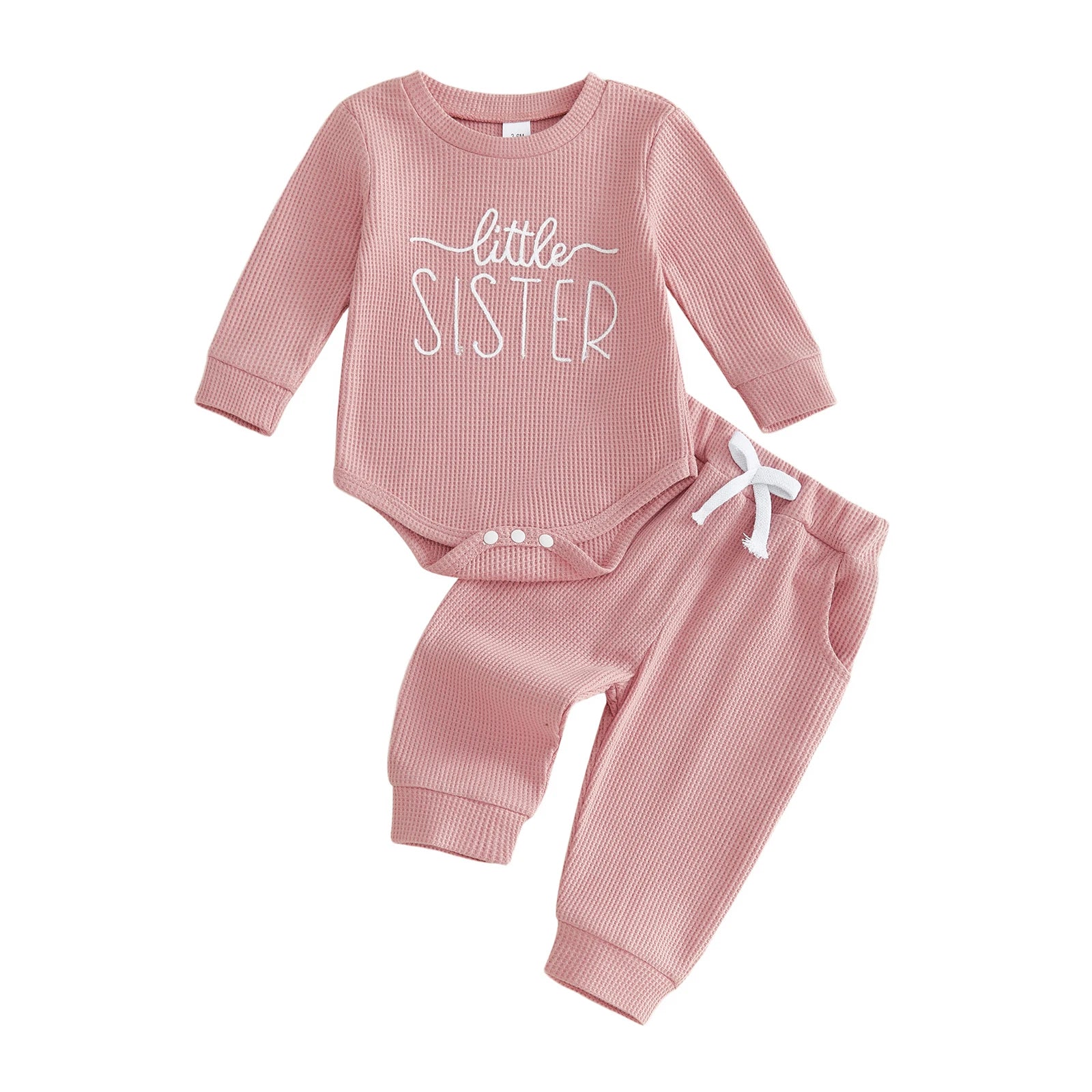 LITTLE SISTER/BROTHER Waffle Knit Outfit