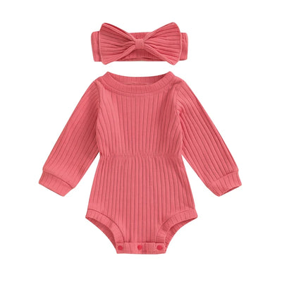 SADIE Long-Sleeve Ribbed Onesie with Headband