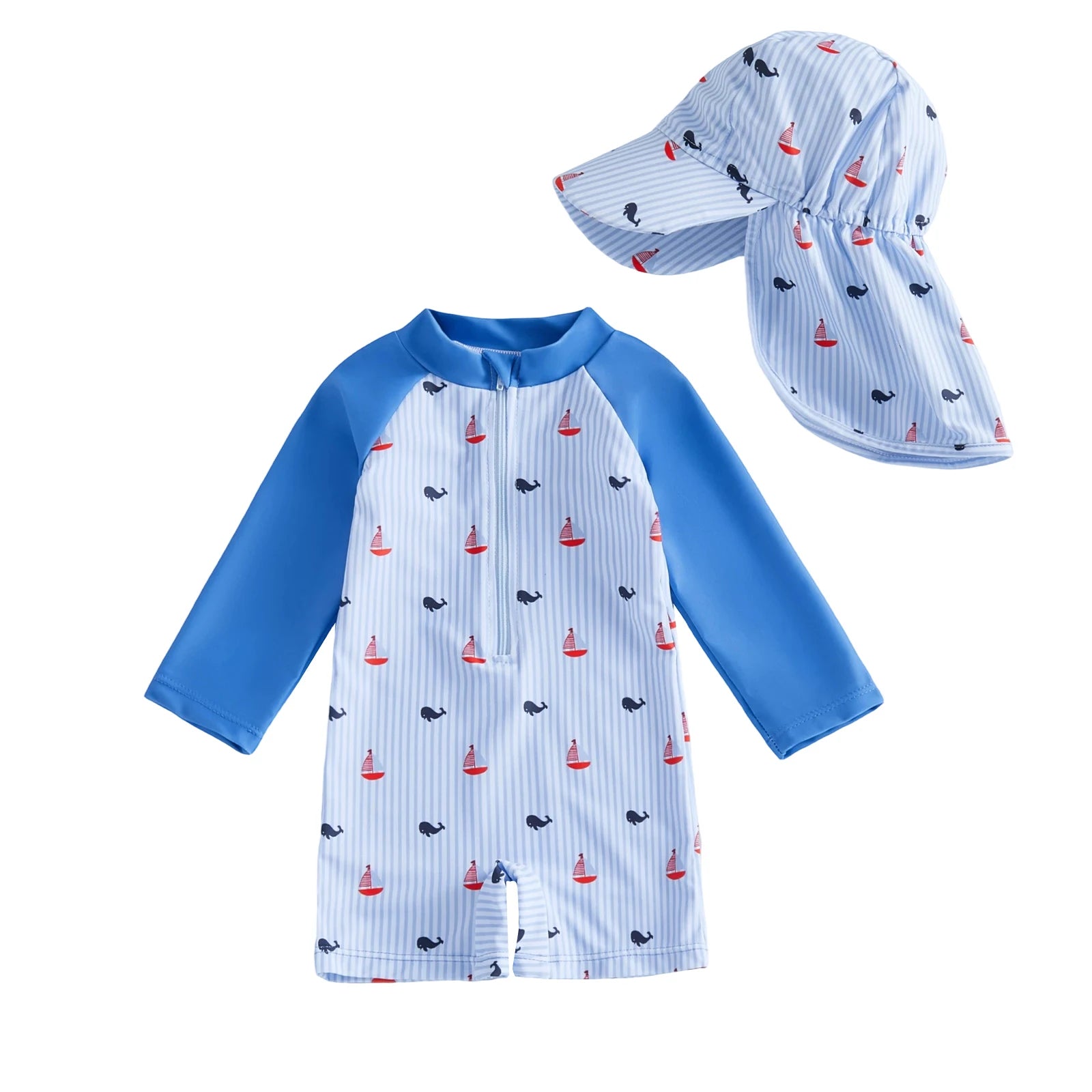 SPLISH SPLASH Striped Swimsuit with Sun Hat