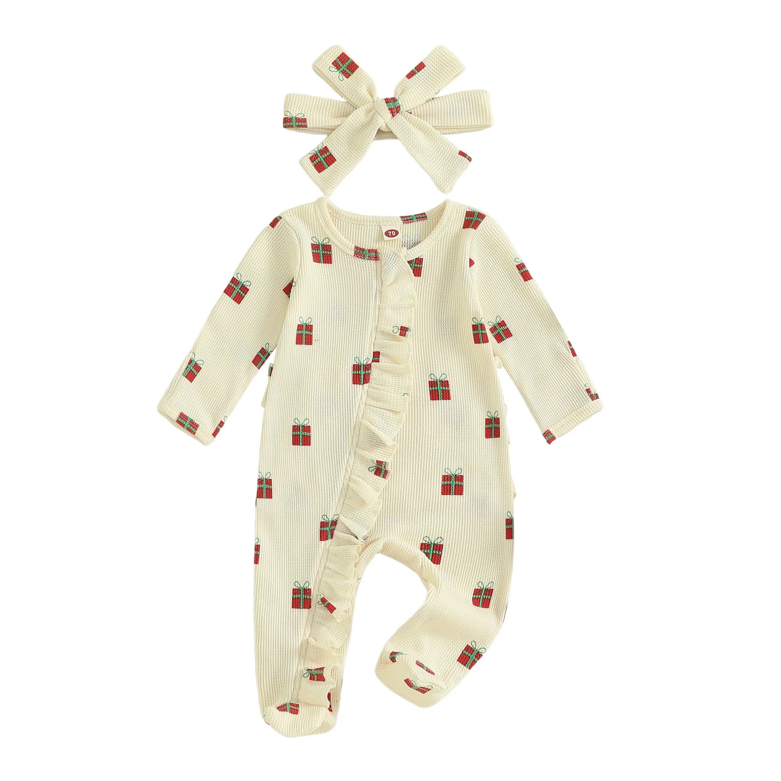 GINGERBREAD MAN Waffle Knit Ruffle Jumpsuit