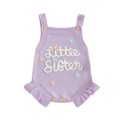 LITTLE SISTER Knitted Floral Romper