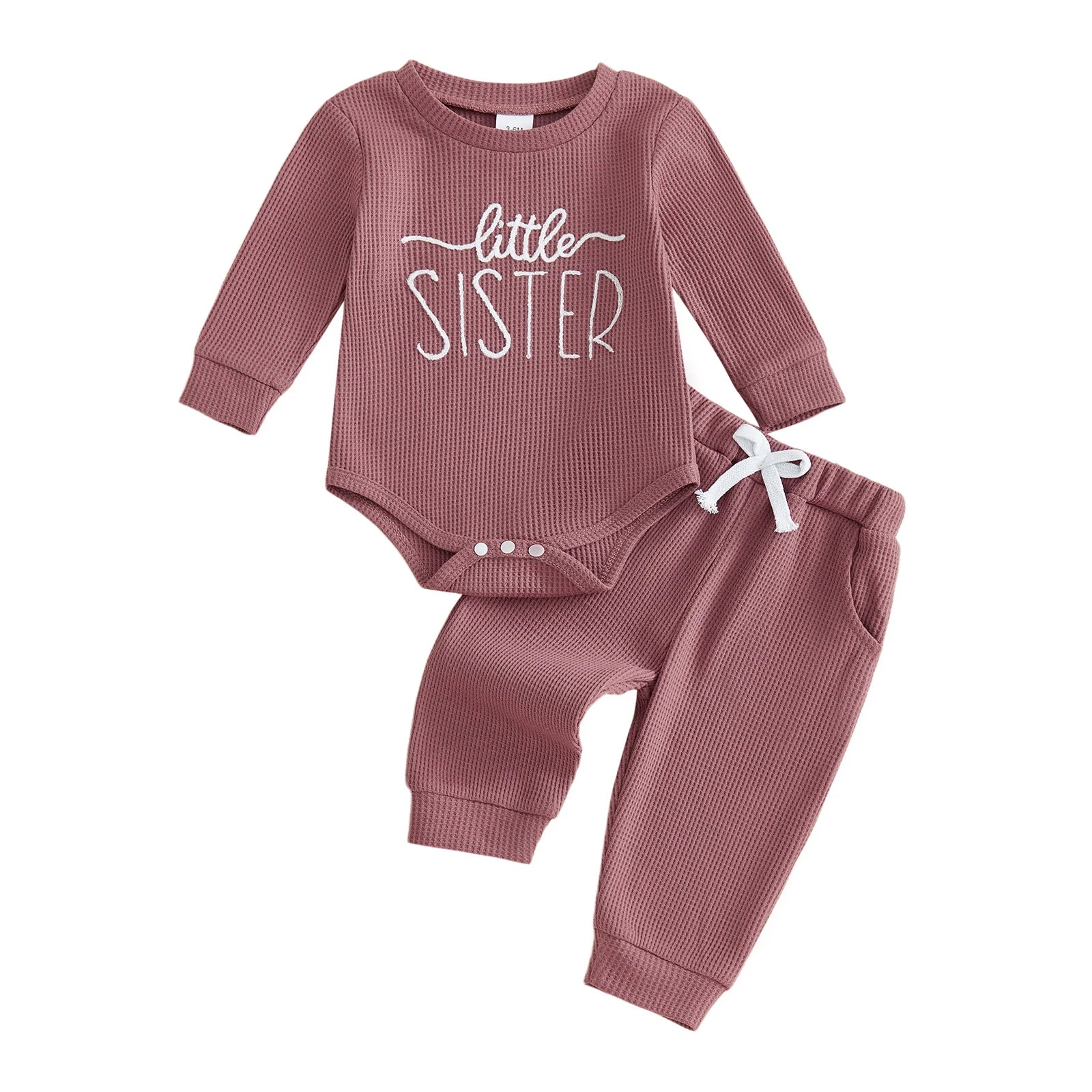 LITTLE SISTER/BROTHER Waffle Knit Outfit