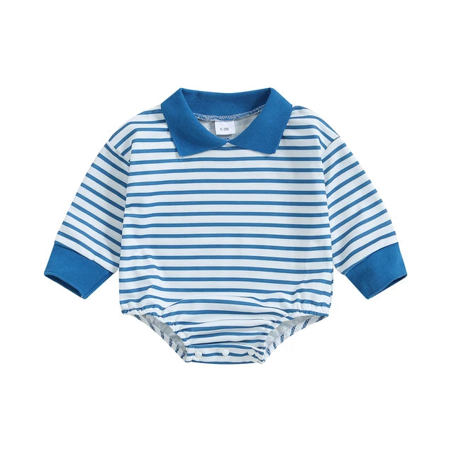 STRIPES Collared Long-Sleeve Onesie