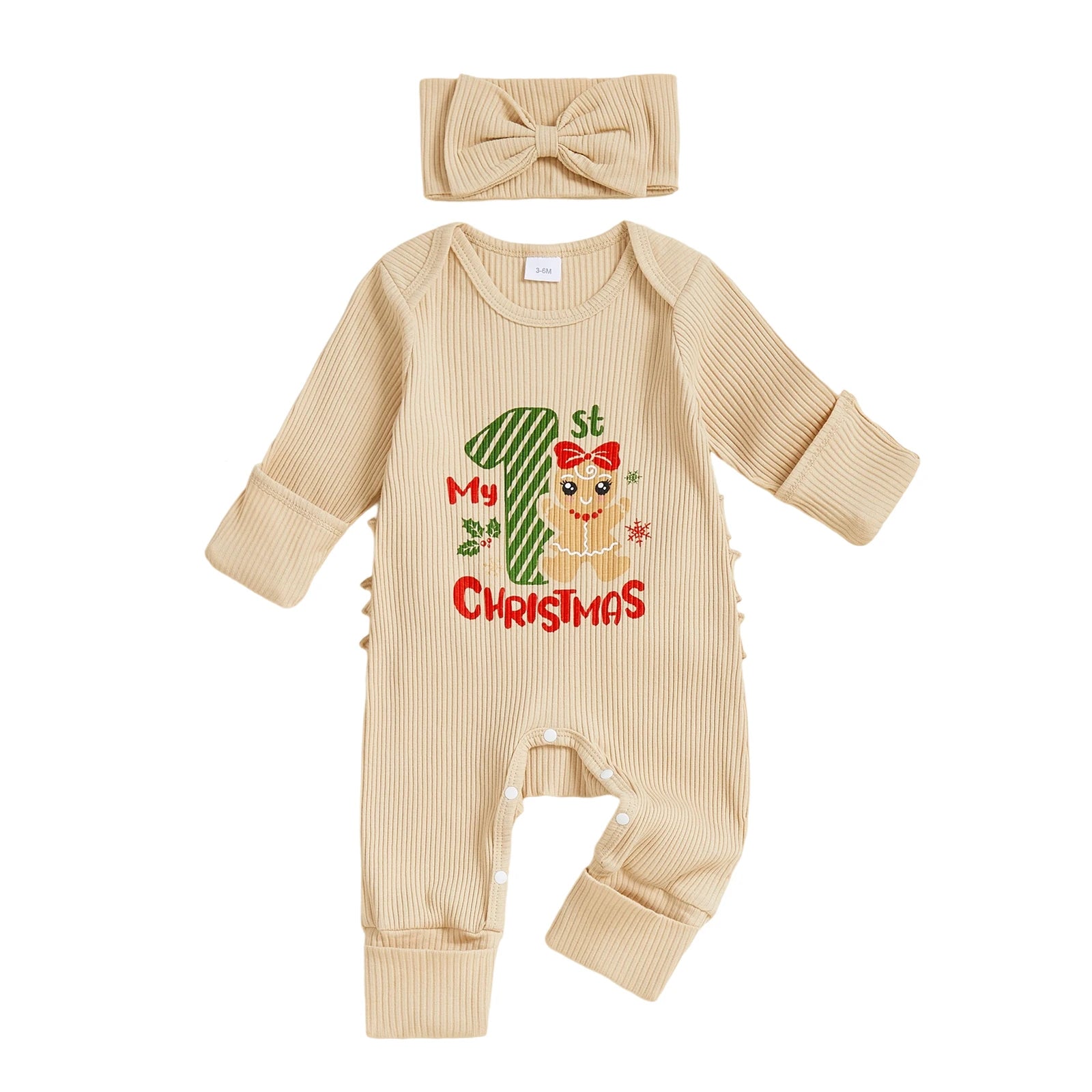 MY FIRST CHRISTMAS Ribbed Ruffle Jumpsuit