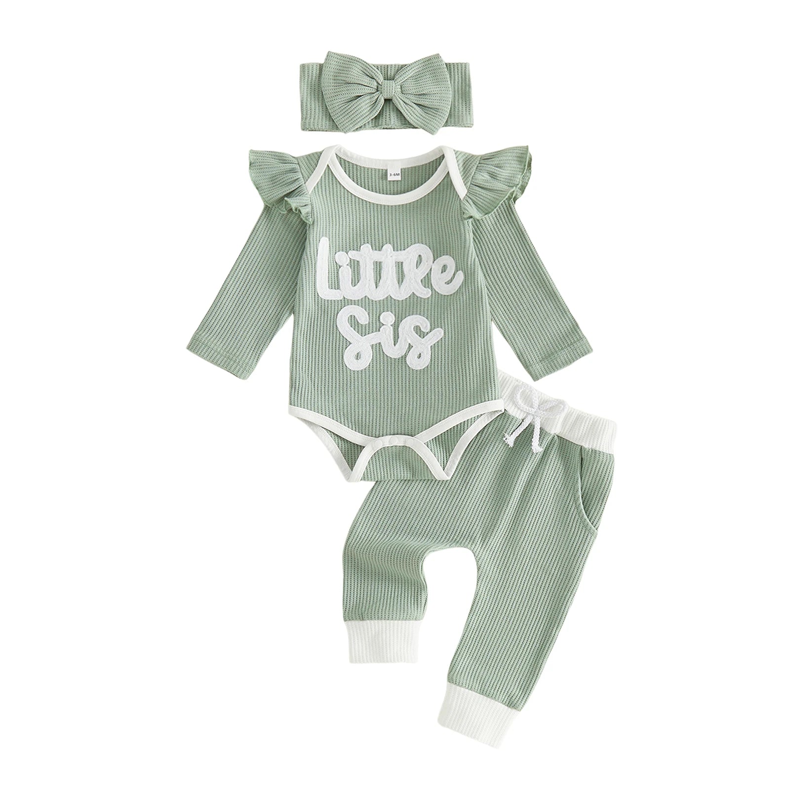 LITTLE SISTER Waffle Knit Ruffle Outfit with Headband