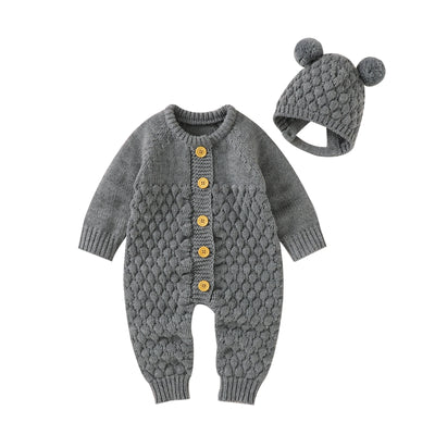 BABY BEAR Knitted Jumpsuit with Beanie
