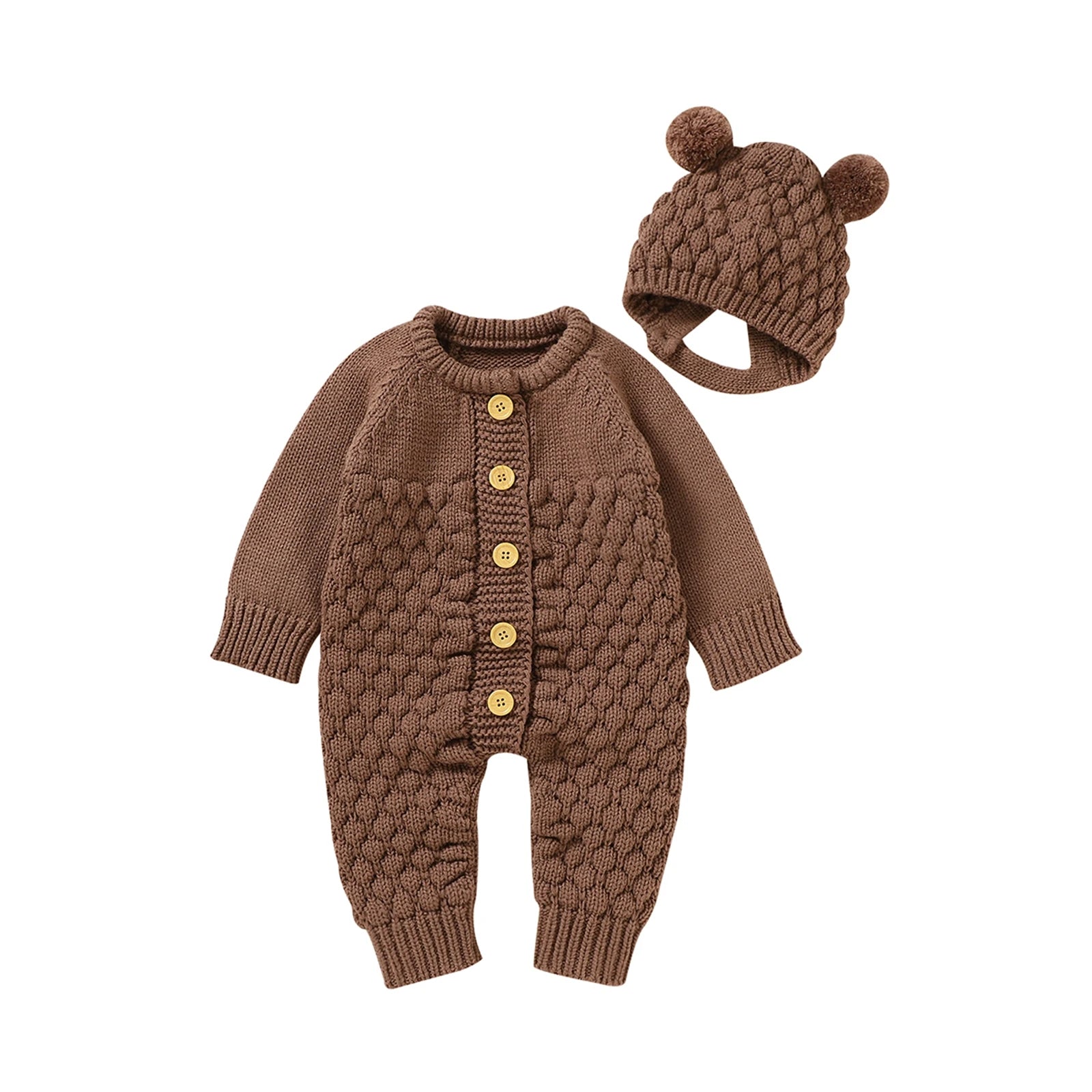 BABY BEAR Knitted Jumpsuit with Beanie