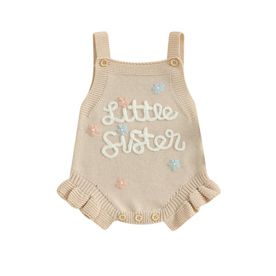 LITTLE SISTER Knitted Floral Romper