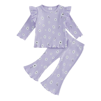 WHITE FLOWERS Ribbed Ruffle Outfit