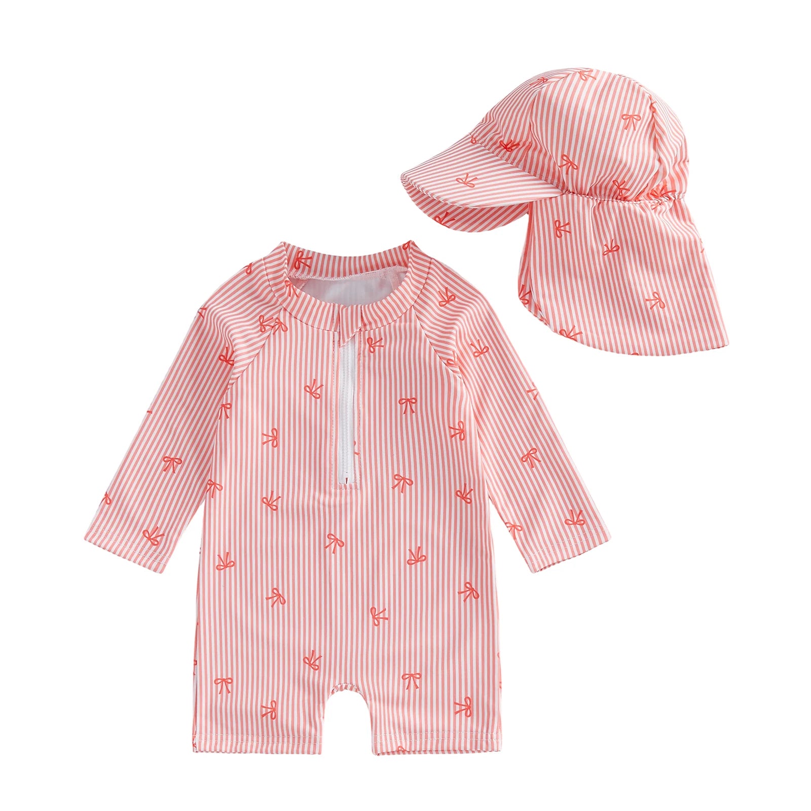 BOWTIES Striped Swimsuit with Sun Hat