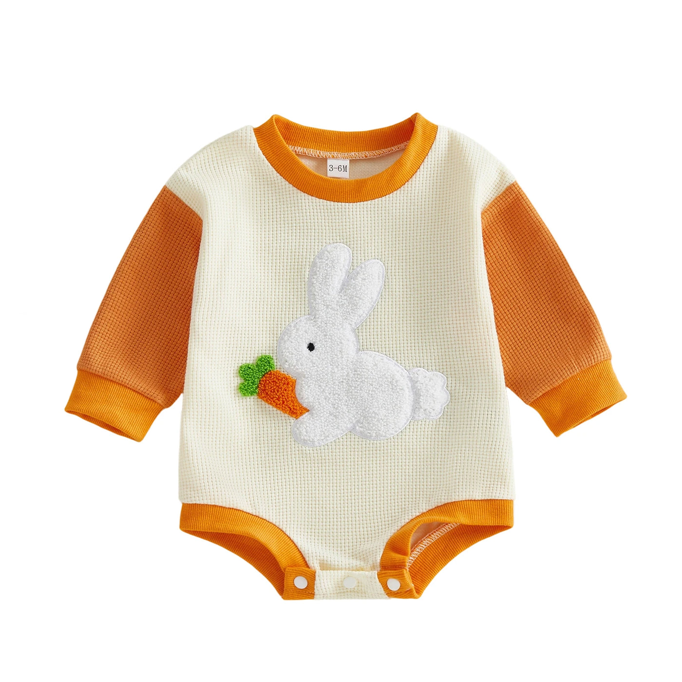 WHITE BUNNY Waffle Knit Long Sleeve Onesie