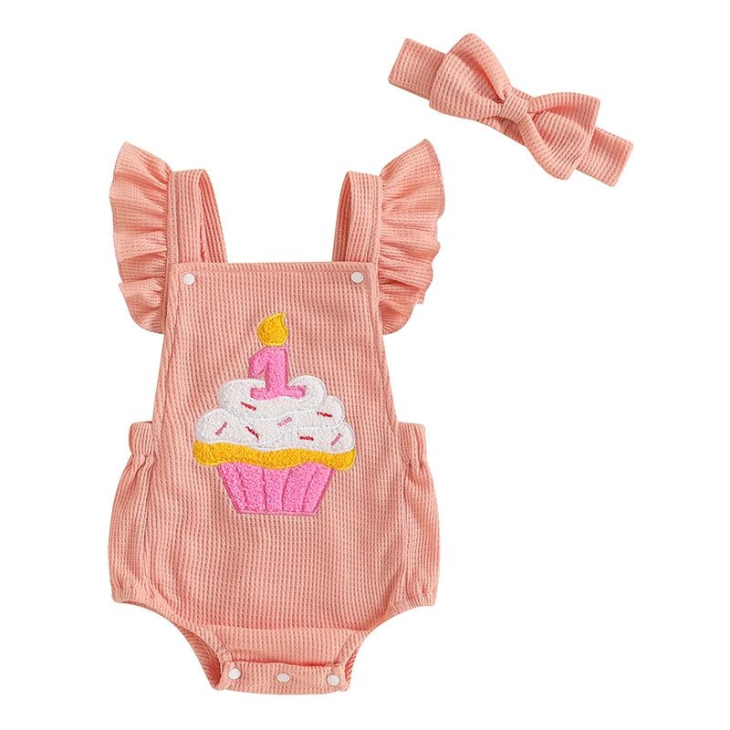FIRST BIRTHDAY Cupcake Corduroy Romper