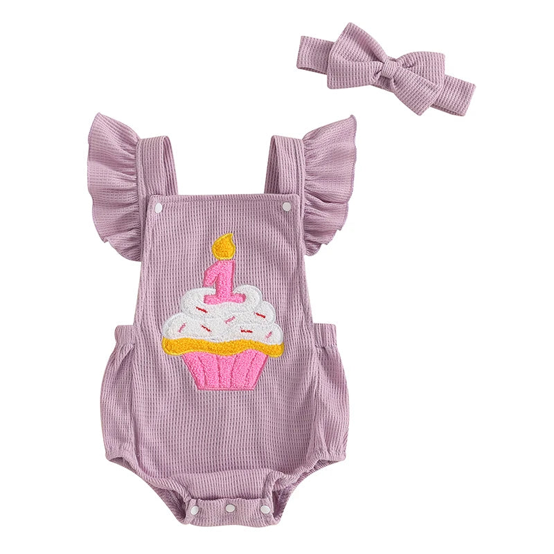 FIRST BIRTHDAY Cupcake Corduroy Romper