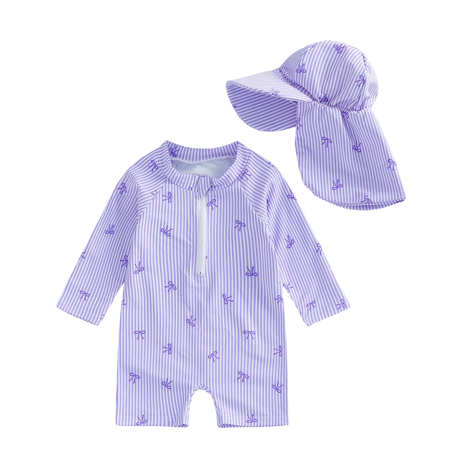 BOWTIES Striped Swimsuit with Sun Hat