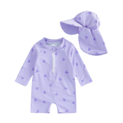BOWTIES Striped Swimsuit with Sun Hat