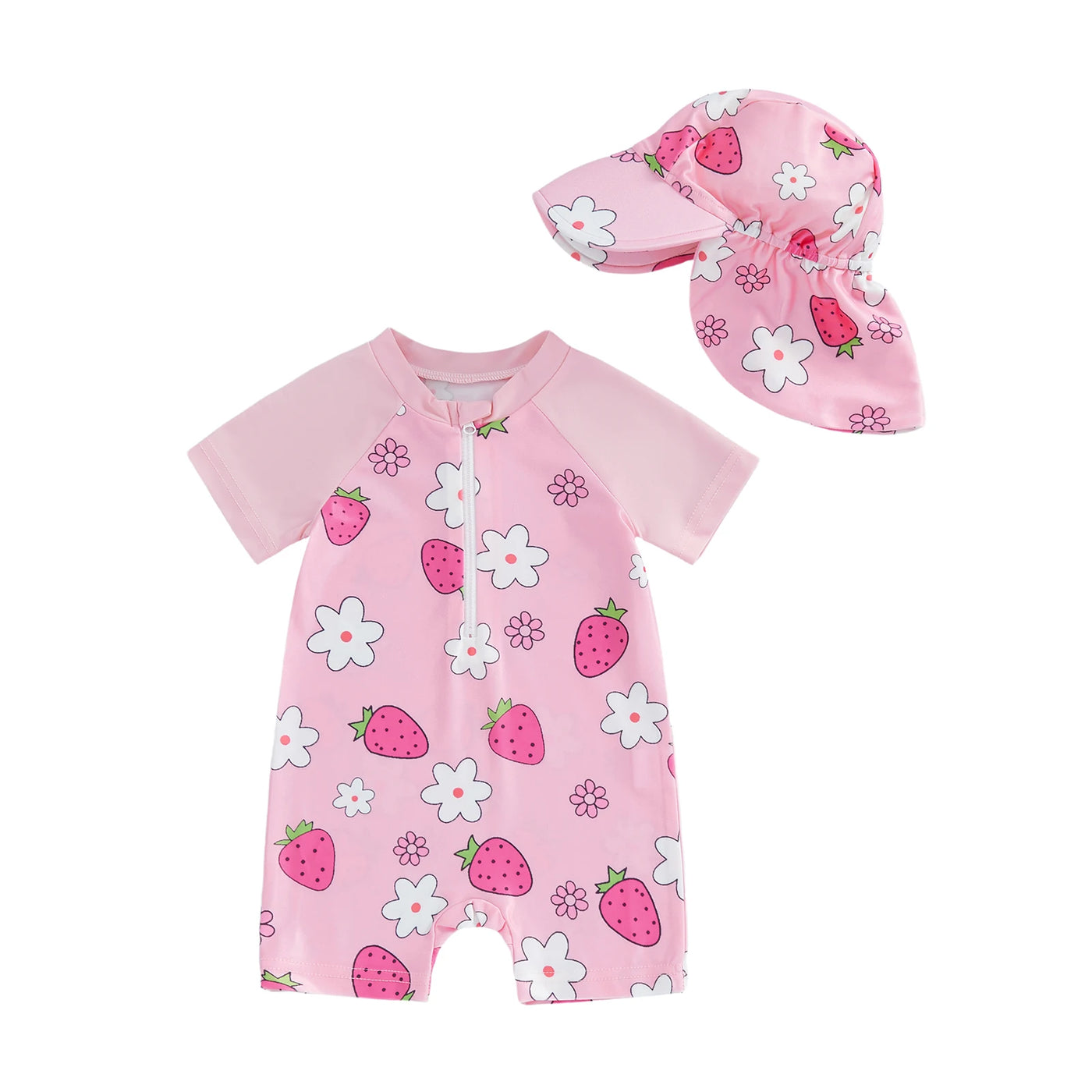 STRAWBERRY Pink Swimsuit with Sun Hat
