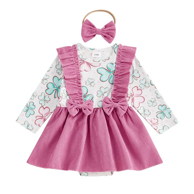 CLOVER Corduroy Bowtie Romper Dress
