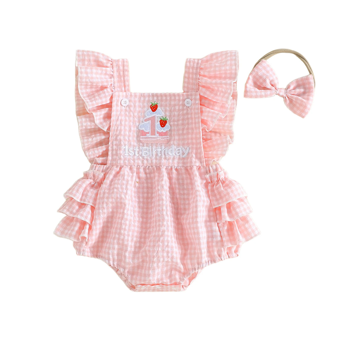 1st BIRTHDAY Checkered Ruffle Romper