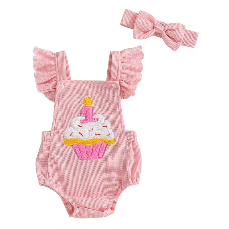 FIRST BIRTHDAY Cupcake Corduroy Romper