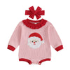 SANTA Striped Ruffle Collar Long-Sleeve Onesie