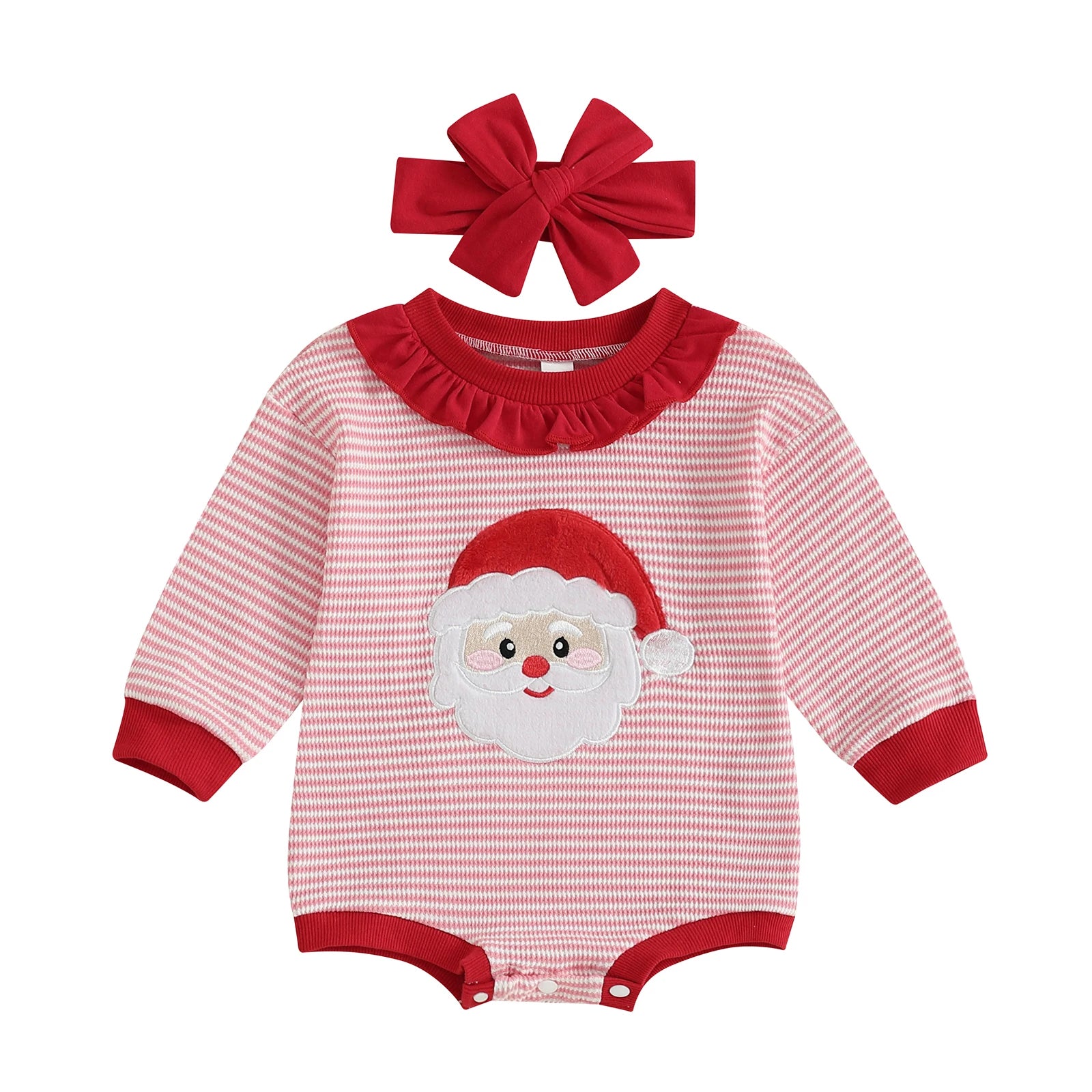 SANTA Striped Ruffle Collar Long-Sleeve Onesie