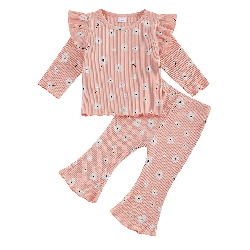WHITE FLOWERS Ribbed Ruffle Outfit