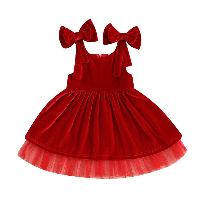 PAULA Red Velvet Bowtie Dress
