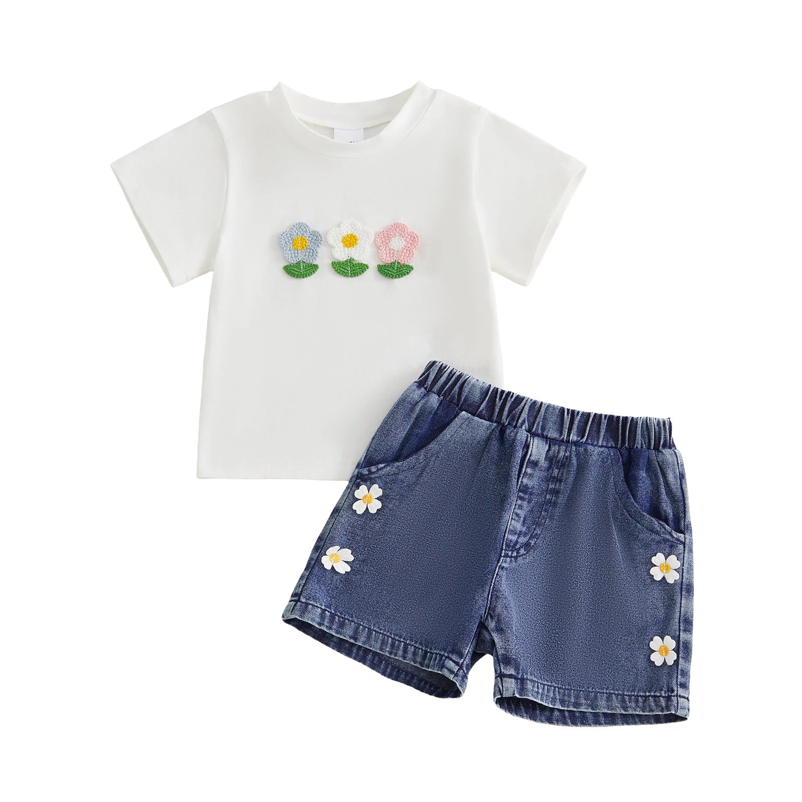 SPRING BLOSSOM Embroidered Denim Shorts Outfit