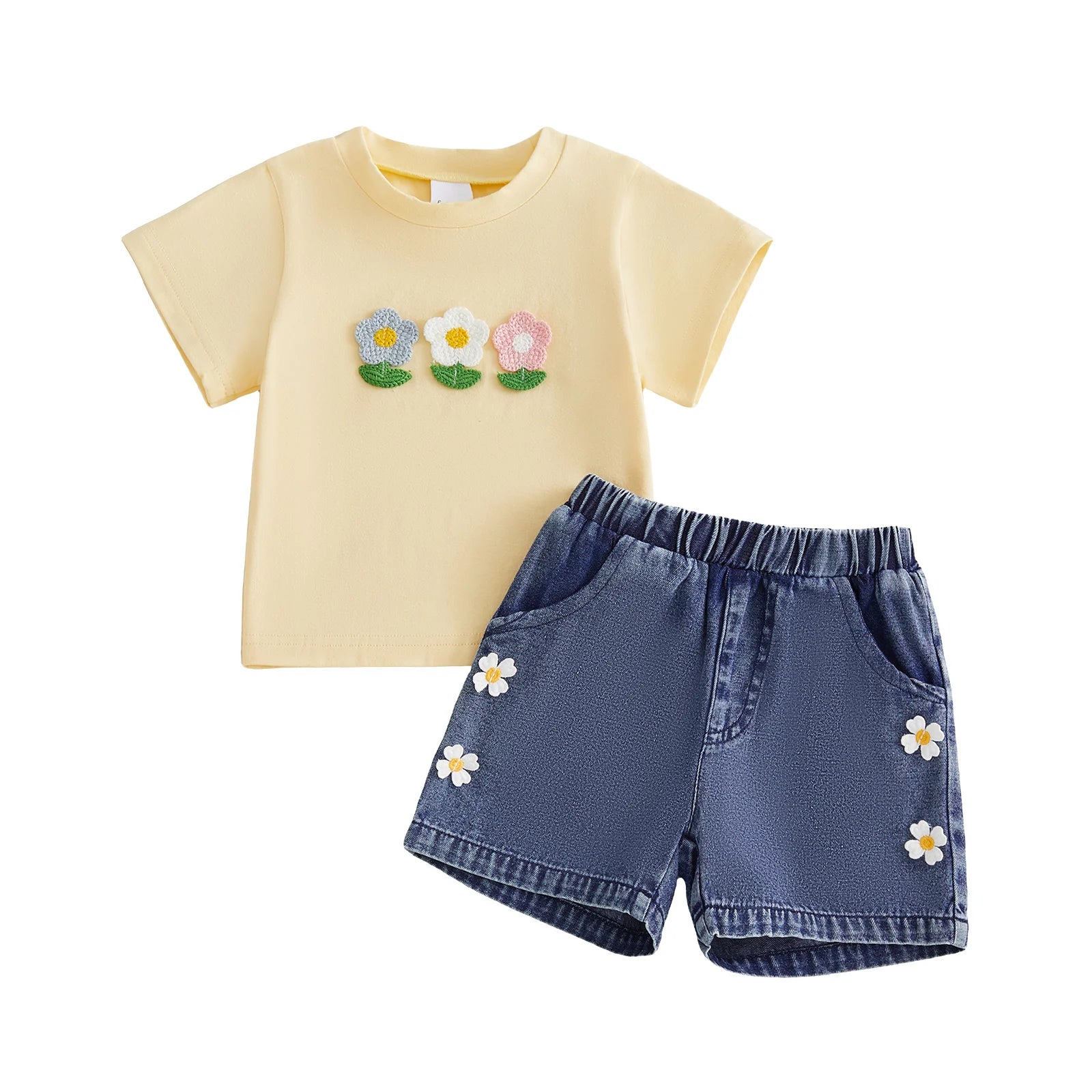 SPRING BLOSSOM Embroidered Denim Shorts Outfit